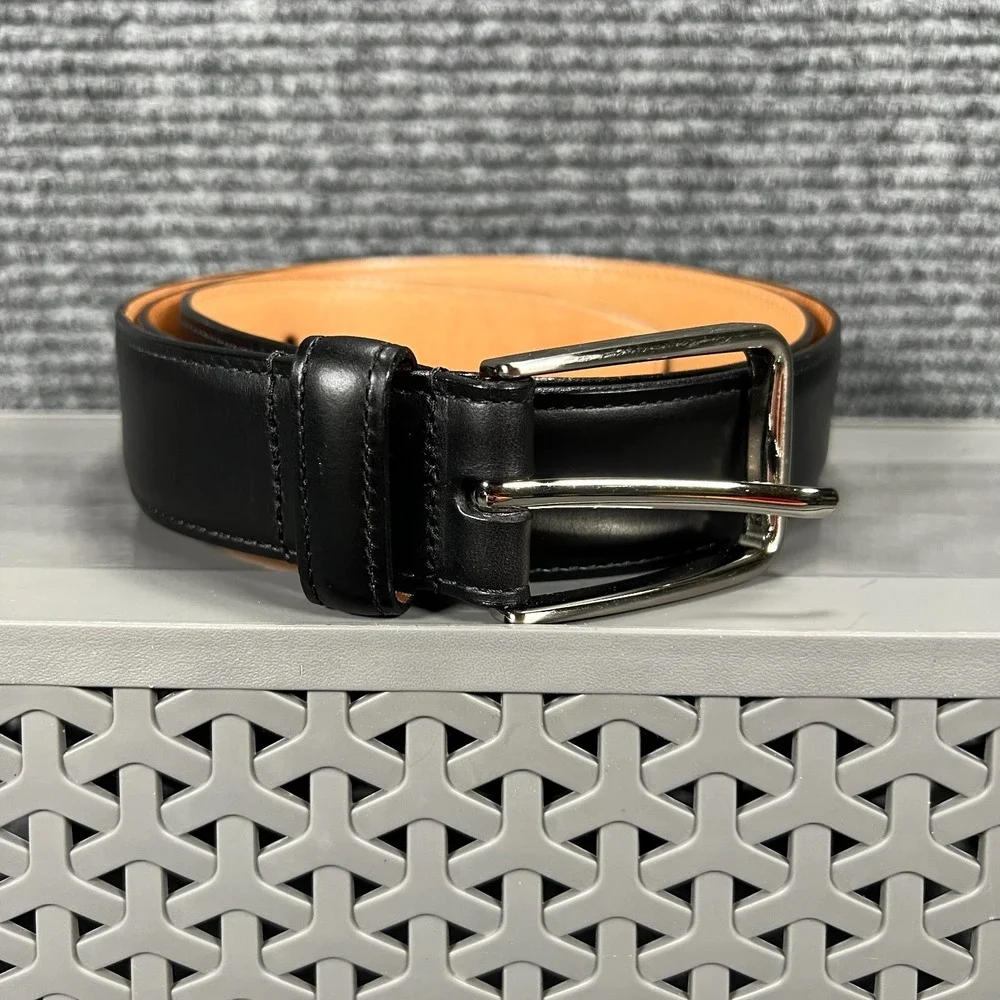 Lejon Black‎ Leather Belt Mens Size 42 Oil Tanned Harness Leather Silver Buckle